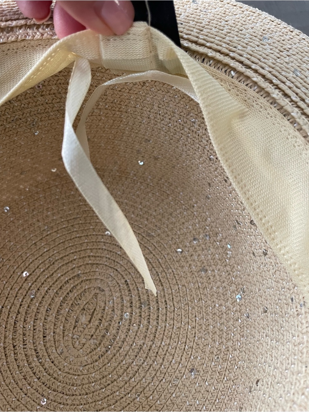 Straw Bee Hat with Black Band and Gold Bee Pin silver sequin sequins gg - Picture 8 of 10